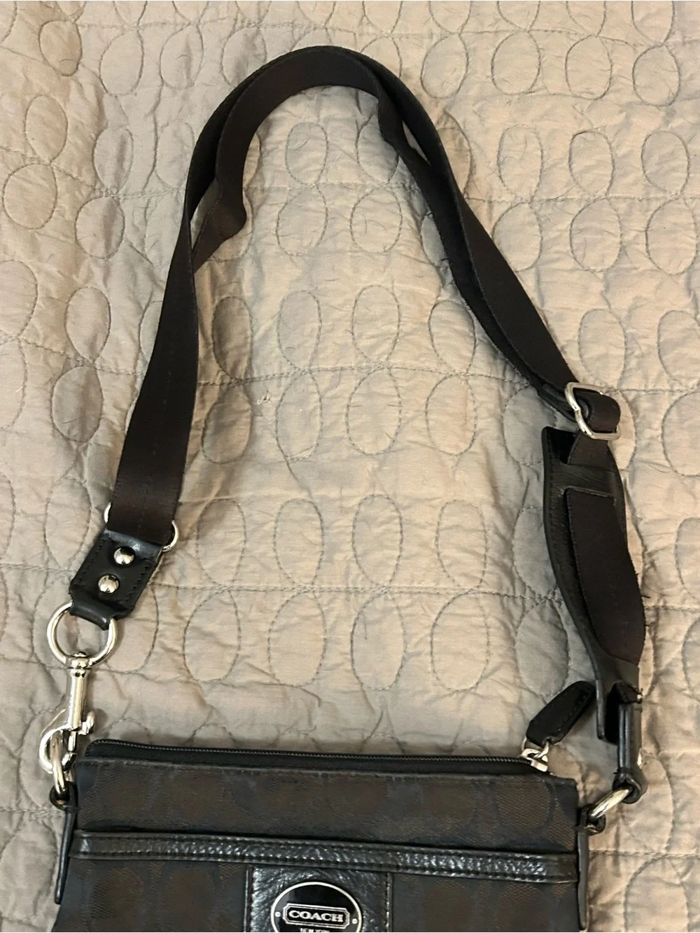 Coach Signature Black Jacquard File Crossbody Bag Leather Trim